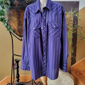 Vintage Diamond Ranchwear Shirt Blue Pearl Snap Button Down Western 17 1/2